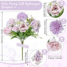 1 bó hoa mẫu đơn và hoa hồng giả bằng lụa, hoa cẩm chướng và cẩm tú cầu giả, trang trí mùa thu cho đám cưới, nhà cửa, nhà hàng, phòng ngủ, ngày lễ, tiệc sinh nhật, sân vườn ngoài trời. - Màu tím hoa cà - Xem 3