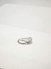 1 pieza Anillo abierto minimalista de circonita con diseño cruzado, adecuado para mujeres - Plateado - Ver 4