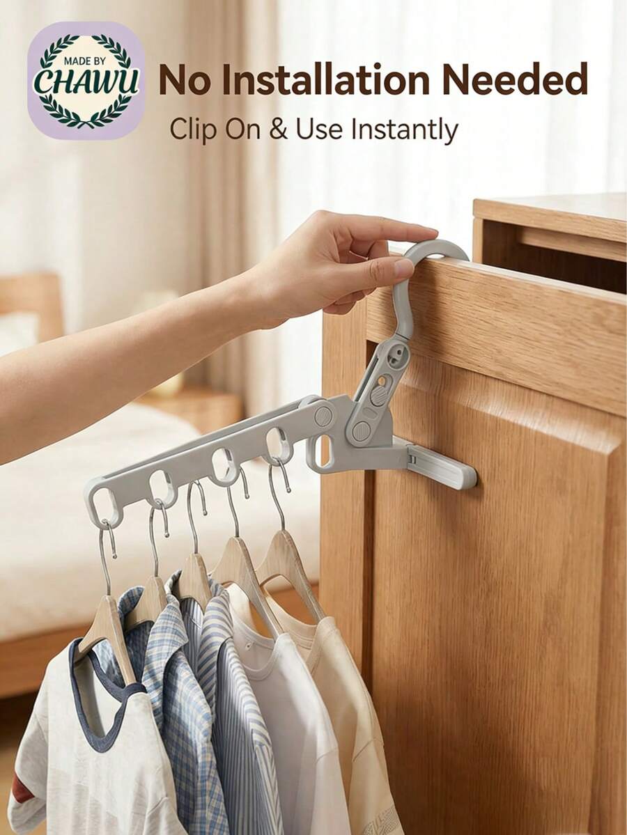 5-Hole Foldable Clothes Hanger - Ultra Compact Lightweight Plastic, Space-Saving/Portable/Foldable Suitable For Travelers/College Students/Homeowners, Dorm/Closet/Behind Door, Mother's Day/Graduation/Spring Cleaning, Suitable For Graduates/Moms/Roommates, Modern Minimalist (Portable Clothes Hanger/Space-Saving/Foldable Hanger/Dorm Organization/Travel Accessory/Closet Organization/Laundry Room Essential/Bedroom Storage/Home Decor) - Multicolor - View 1