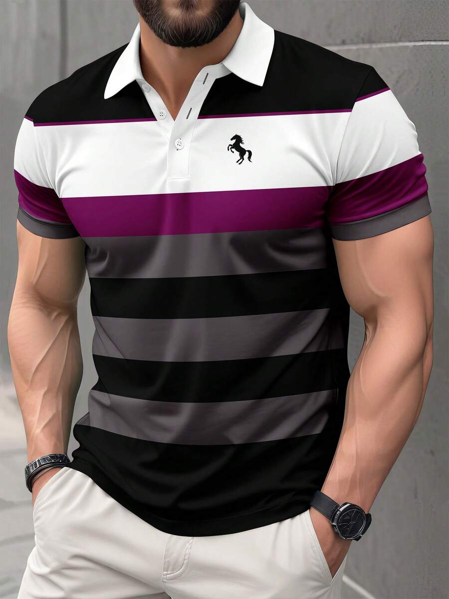 Plus Size Men's Business Casual Minimalist Short Sleeve Polo Shirt - Hot Pink - View 1