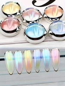 6 Colors Nail Powder Set, French Manicure, Nail Tips, Odorless Faux Pearl Micro-Gloss Mirror Effect Pigment, Suitable For DIY Nail Art And Nail Design, Simple Nail Art Techniques - 彩色 - 查看 2