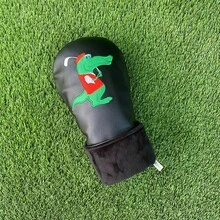 高尔夫球杆保护套 | 趣味鳄鱼图案黑色PU皮革防撕裂中长高尔夫球杆套 - 黑色 - 查看 5