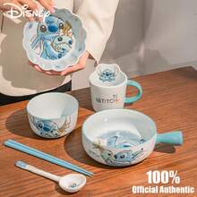 Disney Official Stitch Ceramic Tableware Set, Cartoon Handle Bowl, Ceramic Salad Bowl, Cute Rice Bowl, Personalized Bowls And Chopsticks Gift Box - Multicolor - View 2