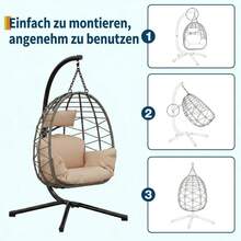 Hodeffior 196cm Hanging Chair With Frame, Foldable Garden Egg Chair With Weatherproof Cover & Cushion, Sturdy Steel Hanging Chair For Indoor And Outdoor Use, Balcony, Terrace, Conservatory, Load Capacity Up To 130kg - Be - Xem 7