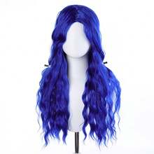 European And American Long Curly Wig, Blue Big Wave Synthetic Wig Full Head Cap For Women - Blue - View 12
