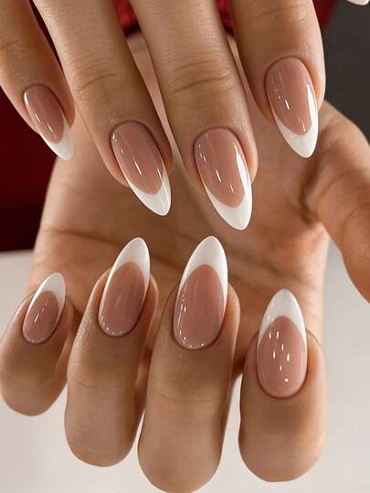Express Your Love With 24pcs Almond Shape Press On Nails Classic White French Nail Tips In Premium Nude Shades Full Coverage Fake Nail Tips For Women And Girls Includes 1 Sheet Adhesive Tabs & 1 Pc Mini File Strip Jelly Gel Random Shipment