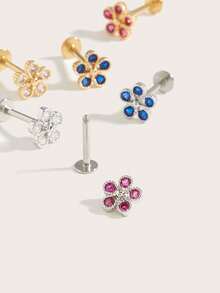 1pc Fashionable Minimalist Flower Crystal Stainless Steel Earrings, Suitable For Women's Daily Wear - Flower - View 4