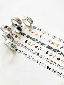 5m Fita Adesiva Destacável com Estampa Fofa de Gato, 15mm X 5m Design de Gato Preto e Branco, Suprimentos de Escritório - multicolorido - Visão 1