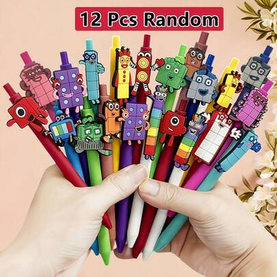 1支/5支装立方体积木圆珠笔，可爱数字积木圆珠笔，黑色速干墨水，适合学校、家庭、办公室、课堂奖励，学生礼物