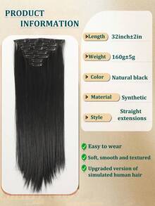 18/32 Inch Long Straight Hair Extensions, 7pcs Thick Clip-In Hair Pieces With Invisible Clips, Soft Synthetic Fiber, Black, Suitable For Women - Multicolor - View 5