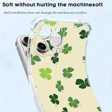 Estampado de trébol verde sobre fondo beige. Esta elegante funda es compatible con Samsung, Apple, VIVO, OPPO, , Transsion, ,  y Honor. Fabricada en silicona TPU, ofrece protección contra golpes y caídas, además de una sensación superior. Es un regalo ideal para familiares, amigos y seres queridos, y una opción perfecta para San Valentín y Año Nuevo. - transparente - Ver 5