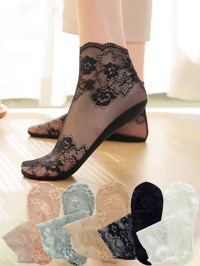 Women's Socks Lace Breathable Thin Translucent Mesh Summer Low Cut Ankle Short Socks
