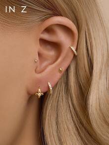 IN Z 1 件优雅 925 纯银镶嵌立方氧化锆十字架耳环，简约十字架设计，适合女孩和女士日常佩戴及派对场合。 - 珠邊十字架耳圈 - 查看 7