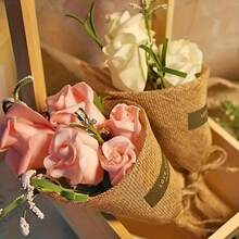 厚实耐用的天然亚麻布,适用于教室展示板、手工艺品、桌旗、婚礼装饰,易于裁剪,亚麻面料 - 1件棕色 - 查看 7