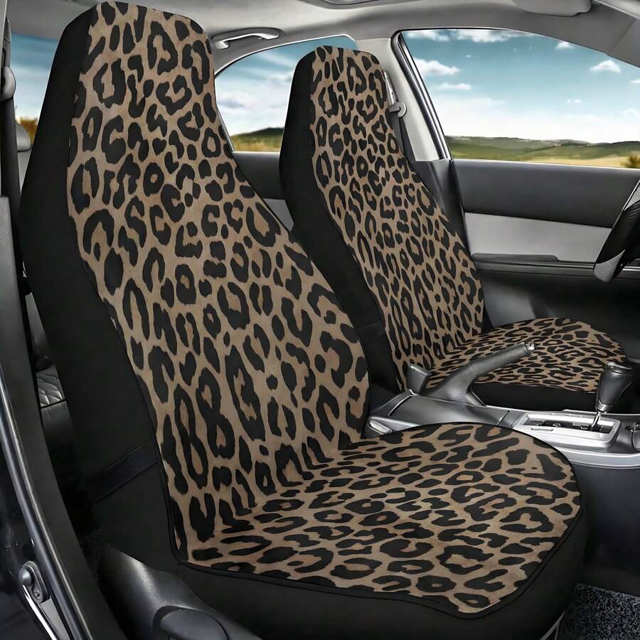 Cheetah Print Car Seat Cover For Front Seats, Leopard Print Two Seat Covers For Cars Neoprene Front Seat Cover Interior Covers For Auto Truck Van SUV, Highquality Material, Stylish Interior Accessory - Kiểu 1 - Xem 1