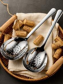 1pc/2pcs Extra Large Serving Spoons Set,18/10 Stainless Steel Slotted Spoon And Serving Spoon,10 Inch Buffet Spoons Set,Tabletop Flatware Utensil , Dishwasher - Multicolor - View 2