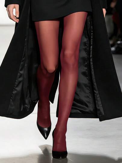 1双女士酒红色薄款连裤袜，高腰，高弹力，性感，防勾丝，复古优雅，优质面料，春夏紧身长袜