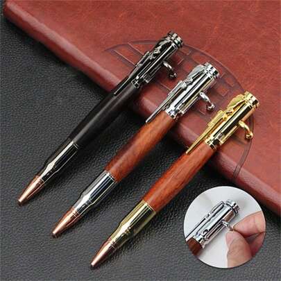 Bolt Action Pen Metal Wood, Unique Ballpoint Writing Pen Gift 7 Styles