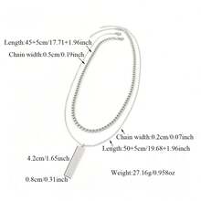 2Pcs/Set New Classic Initial Pendant Silvery Stainless Steel Chain Choker Layered Necklaces For Men - Silver - View 2