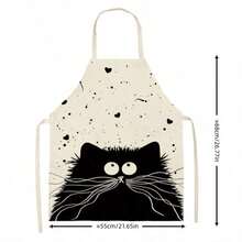 亚麻无袖围裙，挂脖式，防污耐用厨房罩衫 - A - 查看 5