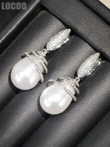 1 Pair Gorgeous Cubic Zirconia & Faux Pearl Drop Earring For Women For Wedding Engagement Anniversary Party Jewelry Valentine's Day Gift - 1# - View 2
