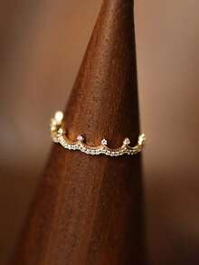BALMORA 1pc S925 Sterling Silver Luxury Elegant Crown Zirconia Gold-Plated Ring, Jewelry Gift Suitable For Party And Daily Wear - 金色 - 查看 7