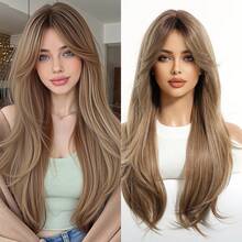 TOPSHE 24英寸摩卡棕色多层自然卷曲中分假发，合成耐热女士假发，适合度假、旅行、化装舞会、派对、日常佩戴、音乐节、婚礼季、节日礼物、婚礼音乐节等场合。 - 摩卡棕 - 查看 2