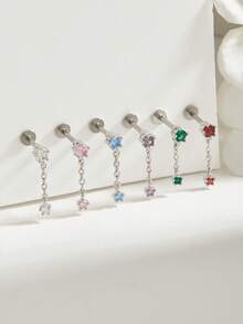 1pc Minimalist Diamond Stainless Steel Stud Earrings, Suitable For Women's Daily Wear - Diamond - View 1