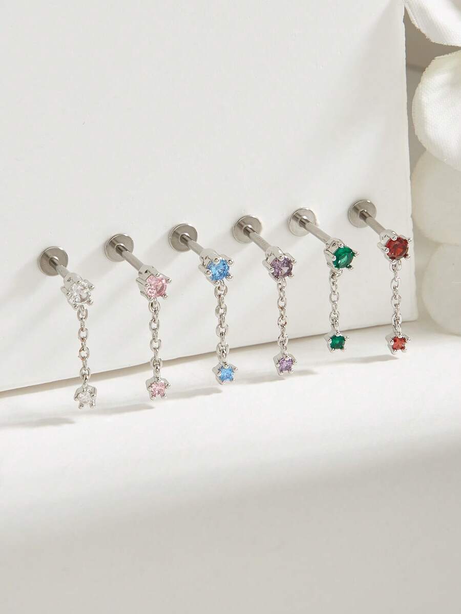 1pc Minimalist Diamond Stainless Steel Stud Earrings, Suitable For Women's Daily Wear - Diamond - View 1