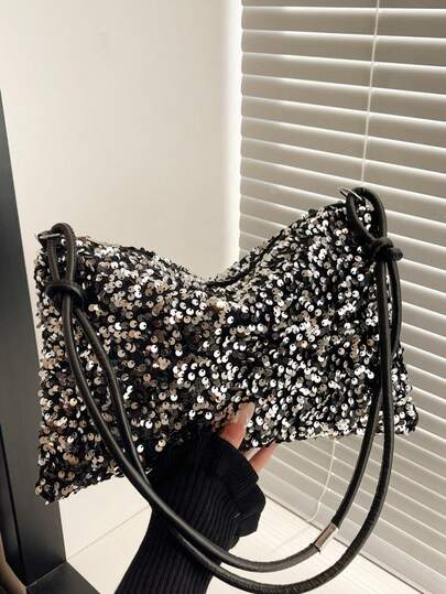 Shiny Elegant Women's Evening Bag, Sparkling Alluring New Arrival Mesh Rhinestone Crescent Moon Handbag In Stock, Fashionable Shoulder Party Dinner Bag With Rhinestone Decor, Suitable For Girls, Women, Weddings, Galas, Dinners/Banquets, Best Gift For Women