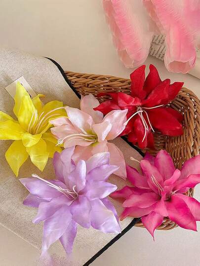 2/3/5pcs Faux Large Lily Flower Hair Clips, Side Decor Headpieces, Vacation Style Photo Props, Girly Hair Accessories, Hair Claws, Hair Slide, Hair Barrettes