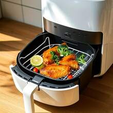 1 Set de Pinchos para Barbacoa y Rejilla de Vapor, Adecuado para Freidora de Aire Cuadrada, Accesorios Multifuncionales para Barbacoa, Horneado y Freír en el Hogar, Bandeja Multiusos para Asar Alitas de Pollo, Verduras y Carne - Multicolor - Ver 6