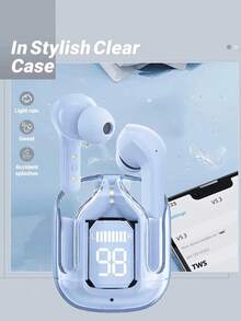 Nuevos auriculares inalámbricos TWS con pantalla táctil transparente y baja latencia, carga tipo C, Bluetooth 5.3 semi-intrauriculares inalámbricos para deportes con batería de larga duración - Azul - Ver 7