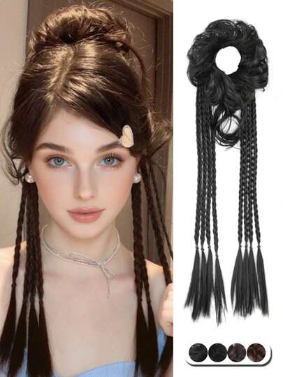 1pc Synthetic Curly Hair Bun, Braided Ponytail Scrunchie Hair Accessory For Women