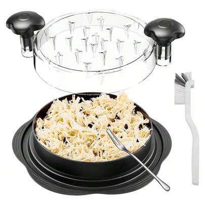 1 pieza Herramienta para desmenuzar pollo de cocina, Picador de carne visible con tapa transparente y cepillo de limpieza con tira antideslizante, Apto para carne de res y pollo, Diseño retorcido, Fácil de usar