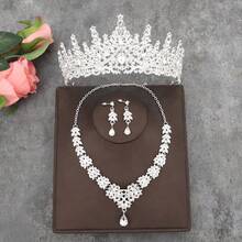 1 Set Alloy Rhinestone Queen Tiara, Elegant Princess Crown Headpiece, 1 Pair Earrings, 1 Necklace, Suitable For Daily Wear, Parties, Weddings And Gifting, Accessories - Multicolor - View 6