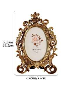 1 pieza Marco de foto ovalado con encaje dorado vintage, diseño para montaje en pared, adecuado para exhibición de fotos, decoración del hogar y accesorios fotográficos - Decoración del hogar moderna, aplicable a sala de estar, dormitorio, escritorio, mesa de comedor, oficina, gabinete de TV, estantería, regalo de boda (foto no incluida) - Multicolor - Ver 8
