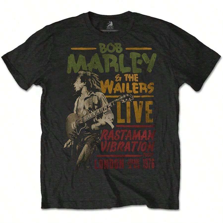 Bob Marley The Wailers Rastaman Vibration Tour Official Mens T-Shirt, Perfect Birthday Or Holiday Gift Choice For Friends, Family, Boyfriend, Girlfriend. - 黑色 - 查看 1