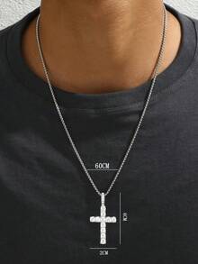 1pc Hip-Hop Cross Necklace, Inlaid With Rhinestones, Made Of Stainless Steel, Suitable For Both Men And Women, Simple And Stylish, With A High-End Feel. - Multicolor - View 7