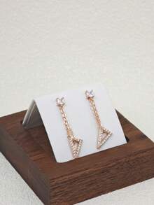 1对简约几何三角形流苏锆石吊坠耳环，适合女性佩戴 - 玫瑰金 - 查看 1