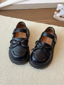 1 Pair Girls' Shoes, Children's Bowknot Princess Shoes, Versatile Fashionable Little White Shoes, Toddler Hook And Loop Princess Shoes - Black - View 2