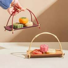 1pc Bamboo Sushi Plate/Snack Tray, Suitable For Desserts, BBQ, Napkin Placement, Multi-Functional Household Tray - Multicolor - View 2