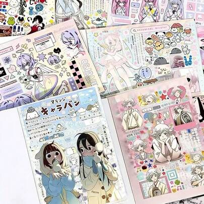Japanese Retro Minimalist INS Style Magazine Character Die-Cut Sticker Book, Featuring A Variety Of Styles Including Anime, Cute, วินเทจ Girl, With Self-Adhesive Stickers For Decorating Journals, Scrapbooks, Cards, Photo Frames, Notebooks, Pencil Cases, Smartphones, And More Scrapbook Supplies Stationery Funny Stickers