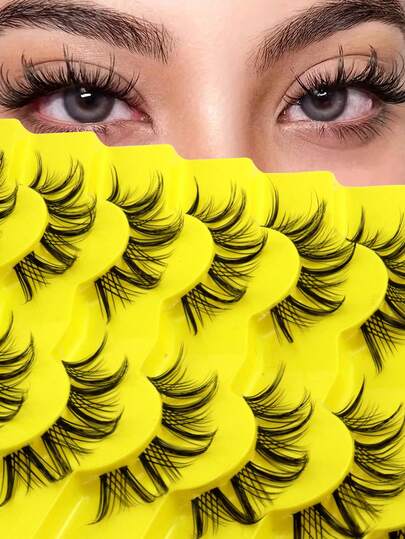 7 Pairs Fish Tail Split Invisible Stem Lashes, Thick & Curly Handmade False Eyelashes, Comfortable & Lightweight For Daily, Date, Party Wear