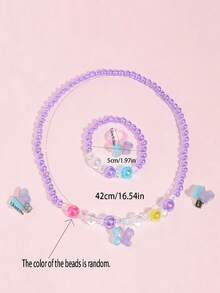 5pcs Girls Lovely Butterfly Pendant Necklace, Bracelet, Ring And Earrings Jewelry Set, Suitable For Girls Daily Wear And Gift - one-size - View 8
