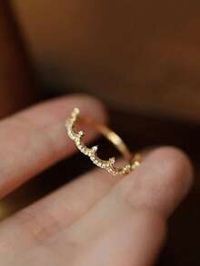 BALMORA 1pc S925 Sterling Silver Luxury Elegant Crown Zirconia Gold-Plated Ring, Jewelry Gift Suitable For Party And Daily Wear - 金色 - 查看 8