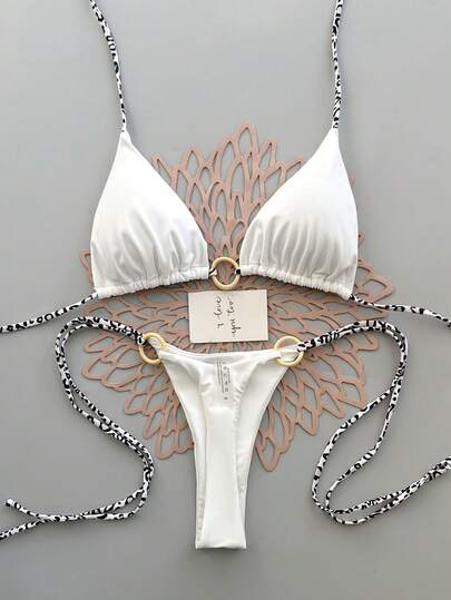 2026 女士夏季沙滩豹纹拼接比基尼泳装套装度假