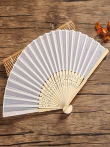 50pcs/10pcs/1pc Wedding/Party Oil Paper Folding Hand Fans - White - View 9