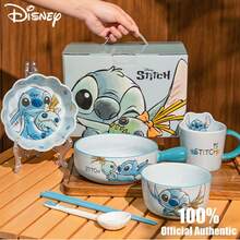 Disney Official Stitch Ceramic Tableware Set, Cartoon Handle Bowl, Ceramic Salad Bowl, Cute Rice Bowl, Personalized Bowls And Chopsticks Gift Box - Multicolor - View 1