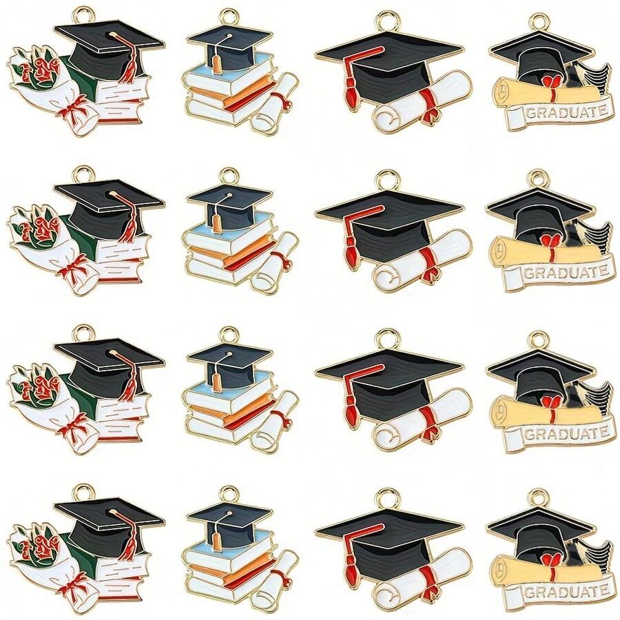 30pcs/Set 4 Styles Enamel Graduation Cap Pendant, DIY Earrings, Bracelets, Necklaces Jewelry Making - Multicolor - View 1